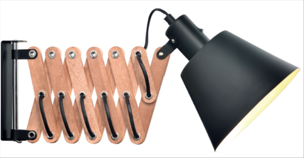 VINTAGE Væglampe  sort/oljeret valnød