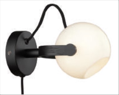 D.C  Væglampe Ø12 G9,  Opalic m. eg-sort