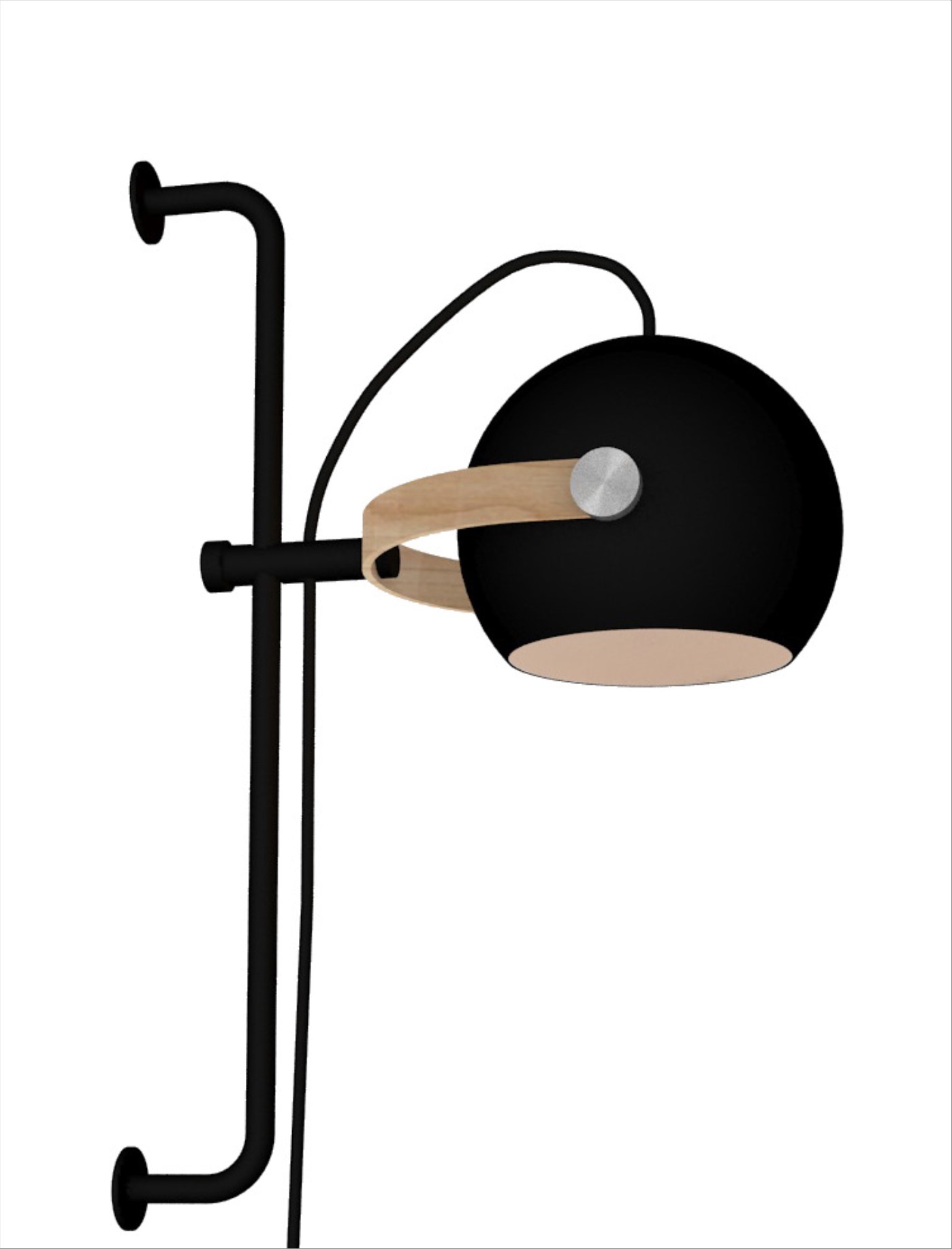 D.C  Væglampe Ø18 long E27,  sort / eg