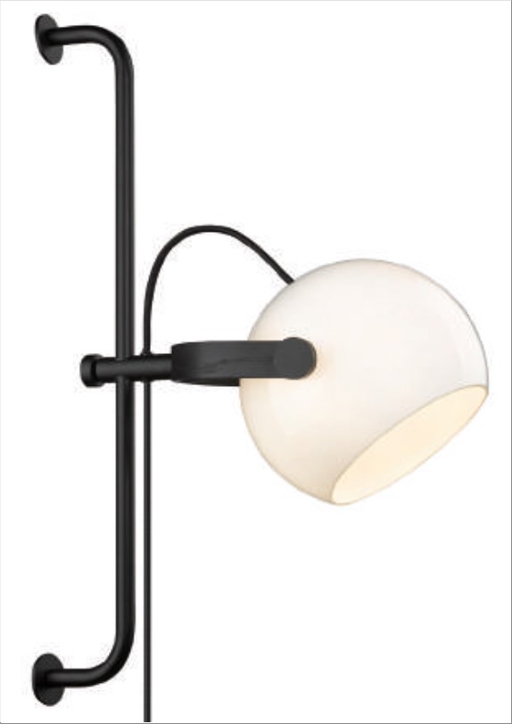 D.C væglampe Ø18 long E27, Opalic m, eg-sort