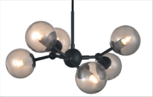 ATOM Chandelier 6L G9 sort/smoke glas
